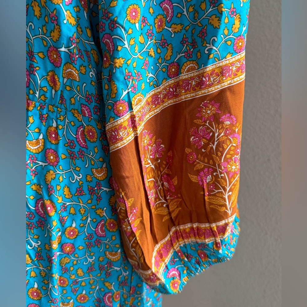 Bohemian Teal and Brown Maxi Dress - Picture 4 of 7